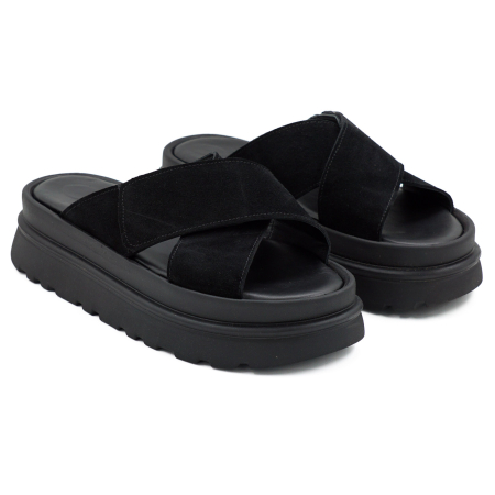 Sabot dama din piele naturala intoarsa neagra, cu varf rotund si talpa inalta 4 cm 0726-1-26 [2]