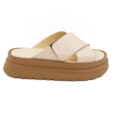 Lichidare stocuri - Sabot dama din piele naturala nude roze, cu varf rotund si talpa inalta 4 cm 0726-4-26