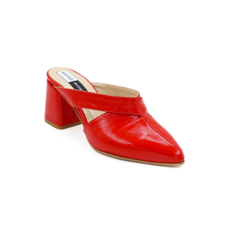 Saboti dama din piele naturala lacuita rosie, cu varf ascutit stiletto si toc mic gros imbracat 6 cm 2926-2-26 [1]