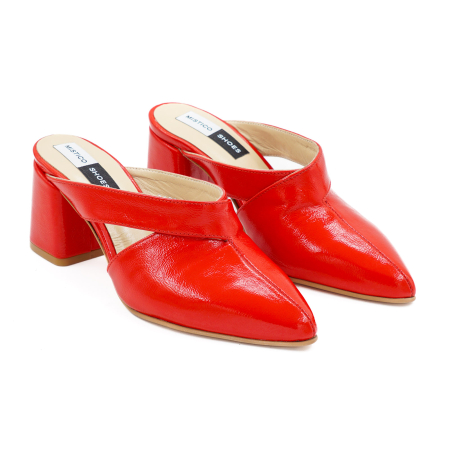 Saboti dama din piele naturala lacuita rosie, cu varf ascutit stiletto si toc mic gros imbracat 6 cm 2926-2-26 [2]