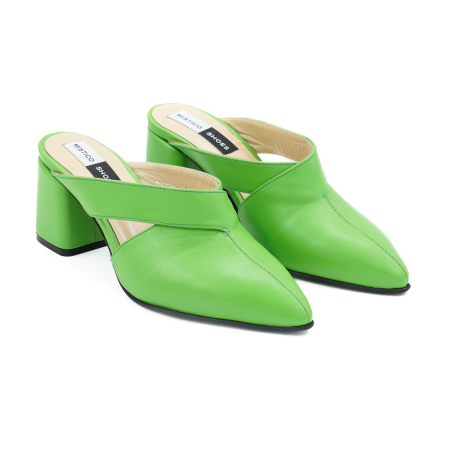 Saboti dama din piele naturala verde crud, cu varf ascutit stiletto si toc mic gros imbracat 6 cm 2926-7-26 [2]