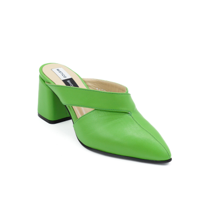 Saboti dama din piele naturala verde crud, cu varf ascutit stiletto si toc mic gros imbracat 6 cm 2926-7-26 [1]