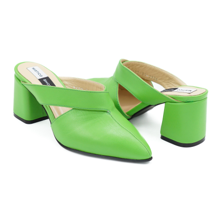 Saboti dama din piele naturala verde crud, cu varf ascutit stiletto si toc mic gros imbracat 6 cm 2926-7-26 [3]