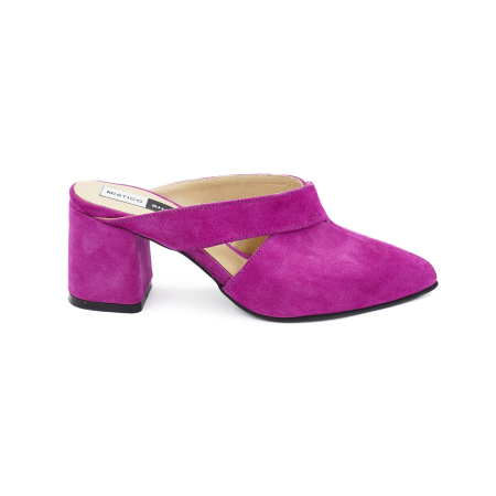 Sandale casual & sport dama - Saboti dama din piele naturala intoarsa mov lila, cu varf ascutit stiletto si toc mic gros imbracat 6 cm 2926-6-26