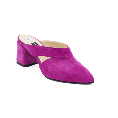 Saboti dama din piele naturala intoarsa mov lila, cu varf ascutit stiletto si toc mic gros imbracat 6 cm 2926-6-26 [1]