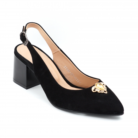 Sandale dama din piele naturala intoarsa neagra cu varf ascutit stileto si toc mic gros 6 cm 0324-2-24 [3]