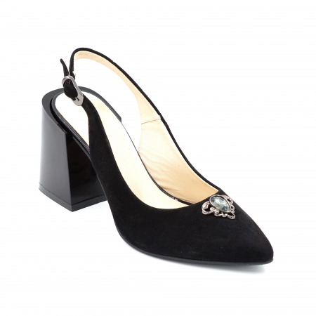 Sandale dama din piele naturala intoarsa neagra cu varf ascutit stileto si toc mediu gros 8 cm 0324-24 [3]