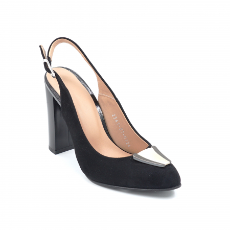 Sandale dama din piele intoarsa neagra cu varf semiascutit si toc mediu gros 8 cm 0724-1-24 [3]