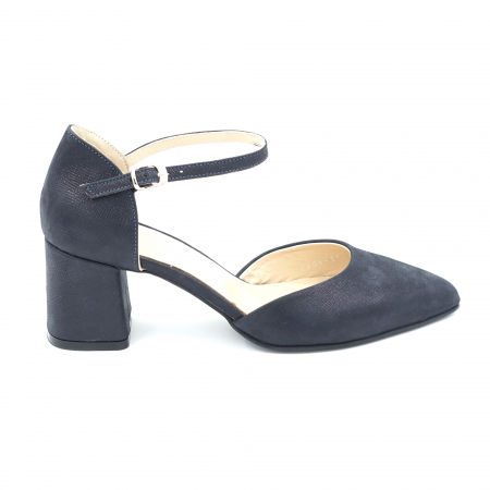 Sandale dama - Sandale dama din piele naturala bleumaren sidefata cu varf ascutit stileto si toc mic gros imbracat 6 cm 1042-24
