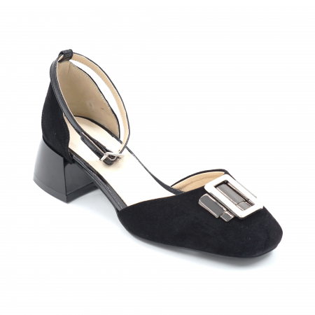Sandale dama din piele naturala intoarsa neagra cu varf patrat si toc mic gros 4 cm 1049-24 [3]
