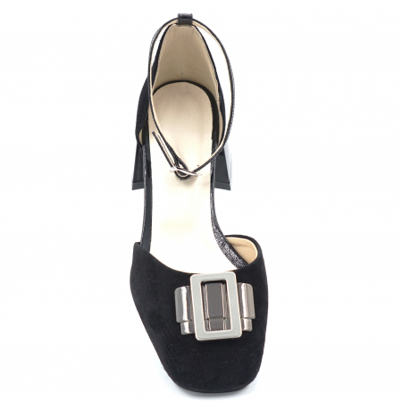 Sandale dama din piele naturala intoarsa neagra cu varf patrat si toc mic gros 4 cm 1049-24 [4]