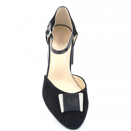 Sandale dama din piele naturala intoarsa neagra cu varf rotund si toc mic gros 6 cm 1050-24 [4]