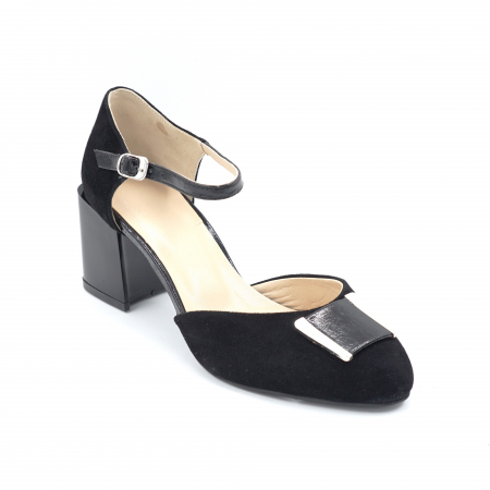 Sandale dama din piele naturala intoarsa neagra cu varf rotund si toc mic gros 6 cm 1050-24 [3]