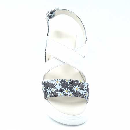 Sandale dama din piele naturala alba si cu imprimeu floral cu varf rotund si talpa inalta 5 cm 2721-24 [4]