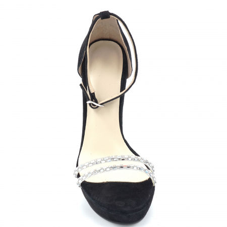 Sandale dama din piele naturala intoarsa neagra cu strasuri argintii, cu varf rotund, platforma 2 cm si toc inalt gros 11 cm 8816-1-24 [4]