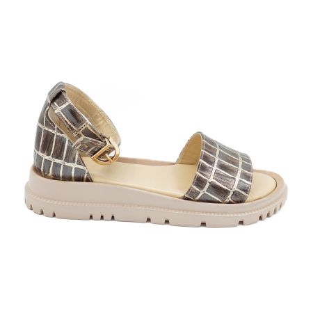 Sandale casual & sport dama - Sandale dama din piele naturala cu imprimeu, cu varf rotund si talpa 3 cm 4721-2-26