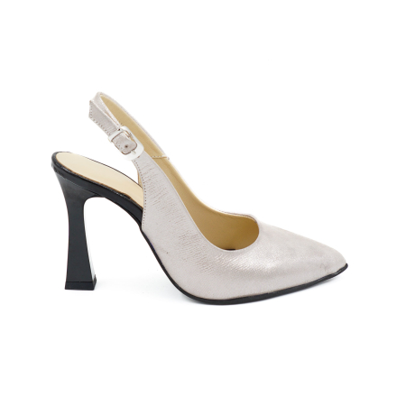 Sandale elegant & office dama - Sandale dama din piele naturala roz pudra sidefat, cu varf ascutit stiletto si toc inalt subtire 9 cm 0124-11-26