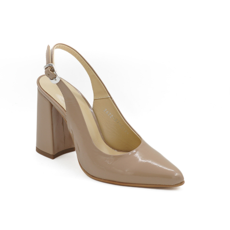 Sandale dama din piele naturala lacuita grej,cu varf ascutit stiletto si toc inalt gros imbracat 9 cm 0124-12-26 [1]