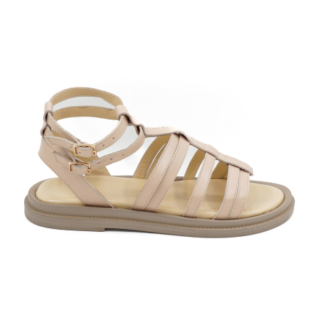 Sandale casual & sport dama - Sandale dama din piele naturala nude roze, cu varf rotund si talpa joasa 3 cm 1626-26