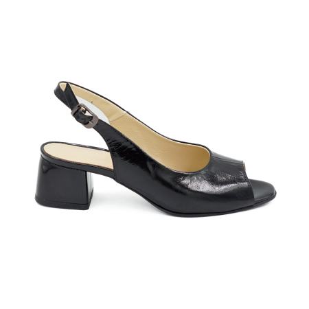 Sandale elegant & office dama - Sandale dama din piele naturala lacuita neagra, cu varf rotund si toc mic gros 4 cm 1026-7-26