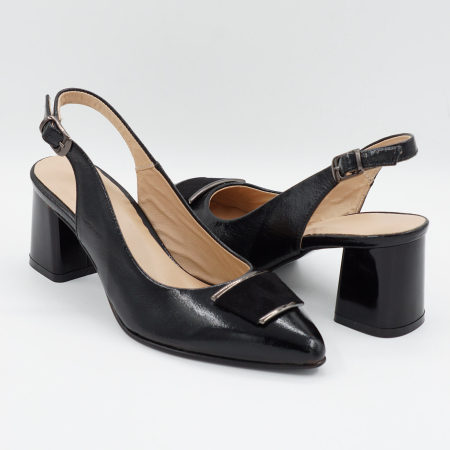 Sandale dama din piele naturala lacuita neagra, cu varf ascutit stiletto si toc mic gros de 6 cm 0924-2-26 [3]
