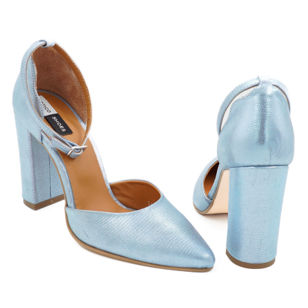 Sandale dama din piele naturala albastru bleu metalizat, cu varf ascutit stiletto si toc inalt gros imbracat 9 cm 1041-24 [4]
