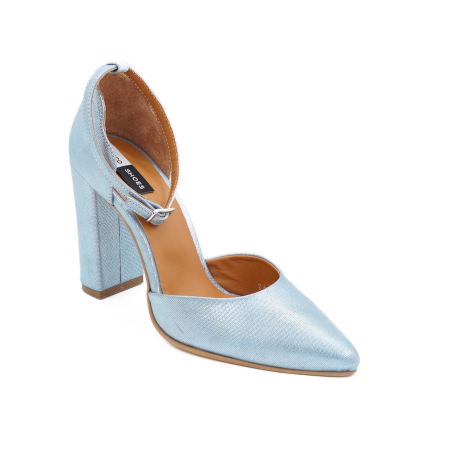 Sandale dama din piele naturala albastru bleu metalizat, cu varf ascutit stiletto si toc inalt gros imbracat 9 cm 1041-24 [1]