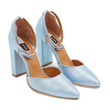 Sandale dama din piele naturala albastru bleu metalizat, cu varf ascutit stiletto si toc inalt gros imbracat 9 cm 1041-24 [2]