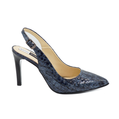 Dama - Sandale dama din piele naturala lacuita croco bleumaren, cu varf ascutit stiletto si toc inalt subtire 9 cm 0124-6-26