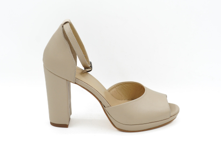Sandale dama din piele naturala nude bej cu varf rotund, platforma 1 cm si toc inalt gros imbracat 10 cm 1064-1-26 [5]