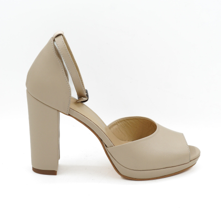 Dama - Sandale dama din piele naturala nude bej cu varf rotund, platforma 1 cm si toc inalt gros imbracat 10 cm 1064-1-26