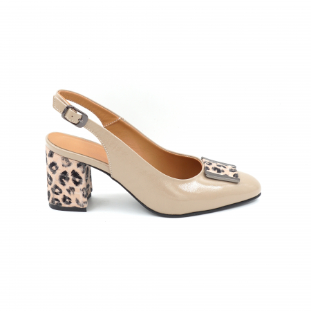 Sandale dama din piele naturala lacuita grej si cu imprimeu animal print, cu varf ascutit si toc mediu gros imbracat 7 cm 1044-1-25 [3]