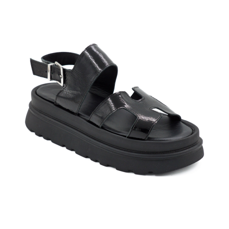 Sandale dama din piele naturala lacuita neagra, cu varf rotund si talpa 4 cm 0426-4-26 [1]