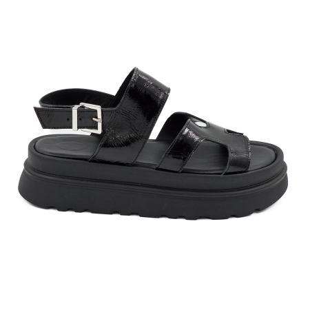 Sandale damă - Sandale dama din piele naturala lacuita neagra, cu varf rotund si talpa 4 cm 0426-4-26