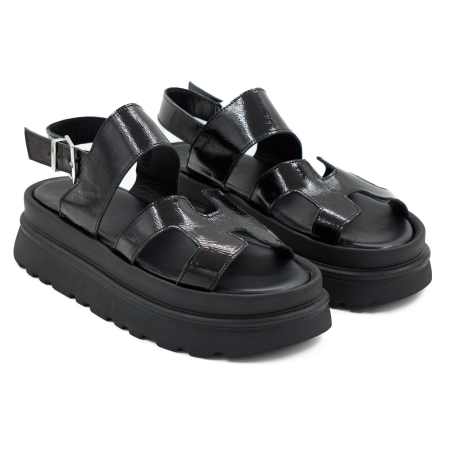 Sandale dama din piele naturala lacuita neagra, cu varf rotund si talpa 4 cm 0426-4-26 [2]