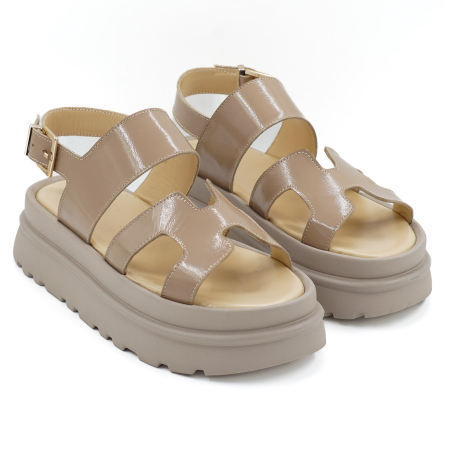 Sandale dama din piele naturala lacuita grej, cu varf rotund si talpa 3 cm 0426-2-26 [2]