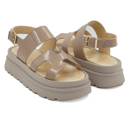 Sandale dama din piele naturala lacuita grej, cu varf rotund si talpa 3 cm 0426-2-26 [3]