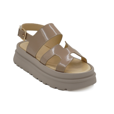 Sandale dama din piele naturala lacuita grej, cu varf rotund si talpa 3 cm 0426-2-26 [1]