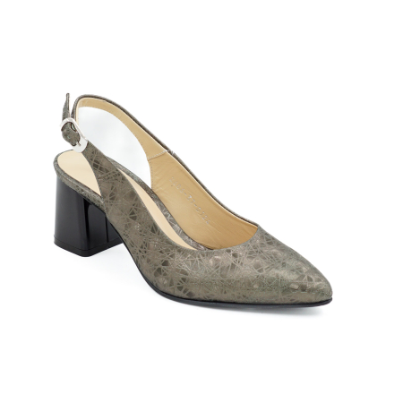 Sandale dama din piele naturala cu imprimeu 3D olive, cu varf ascutit stiletto si toc mic gros de 6 cm 0124-2-26 [1]