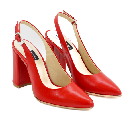Sandale dama din piele naturala rosie cu varf ascutit stiletto si toc inalt gros imbracat 9 cm 0124-3-26 [2]