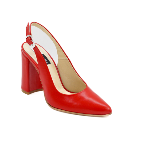 Sandale dama din piele naturala rosie cu varf ascutit stiletto si toc inalt gros imbracat 9 cm 0124-3-26 [1]