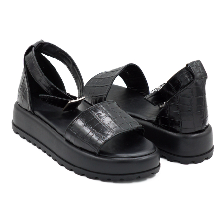 Sandale dama din piele naturala neagra cu imprimeu, cu varf rotund si talpa 4 cm 4721-3-26 [3]