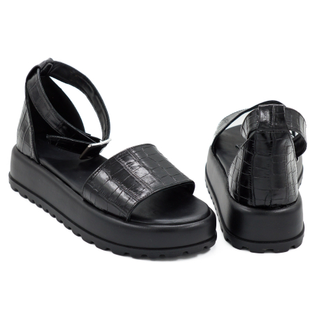 Sandale dama din piele naturala neagra cu imprimeu, cu varf rotund si talpa 4 cm 4721-3-26 [4]