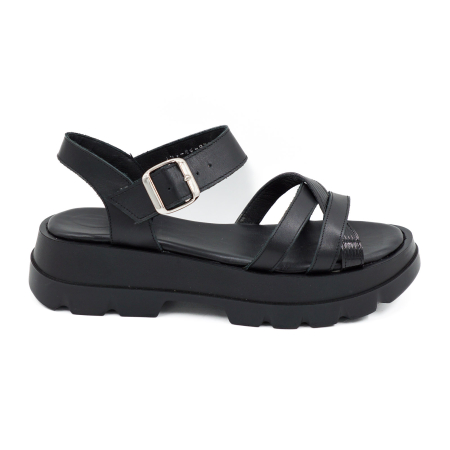Lichidare stocuri - Sandale dama din piele naturala neagra, cu varf rotund si talpa de 4 cm 3421-7-26
