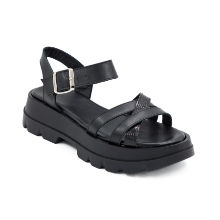 Sandale dama din piele naturala neagra, cu varf rotund si talpa de 4 cm 3421-7-26 [1]