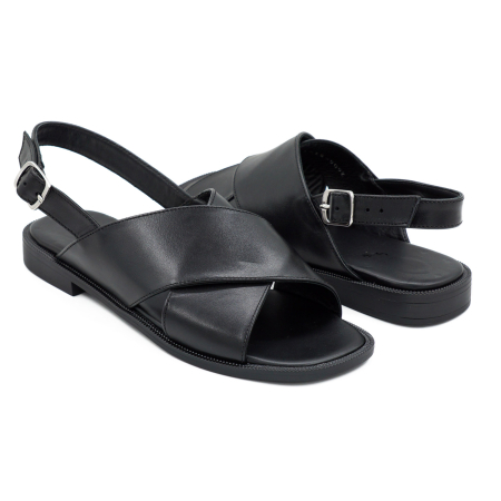 Sandale dama din piele naturala neagra, cu varf rotund si talpa joasa 2 cm 1126-2-26 [3]