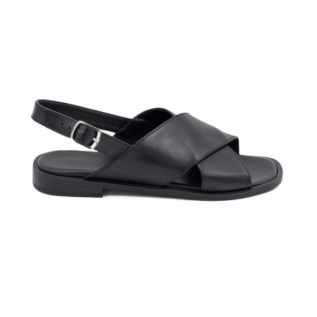 Sandale casual & sport dama - Sandale dama din piele naturala neagra, cu varf rotund si talpa joasa 2 cm 1126-2-26