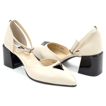 Dama - Sandale dama din piele naturala lacuita grej cu varf ascutit stiletto si toc mic gros de 6 cm 1051-25