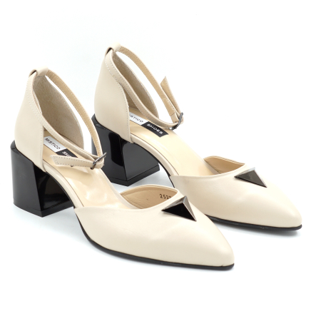 Sandale dama din piele naturala lacuita grej cu varf ascutit stiletto si toc mic gros de 6 cm 1051-25 [3]