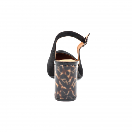 Sandale dama din piele naturala intoarsa neagra si cu imprimeu animal print, cu varf ascutit stiletto si toc mediu gros imbracat de 8 cm 0124-2-25 [2]